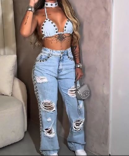 Oversized Rivet Denim Set