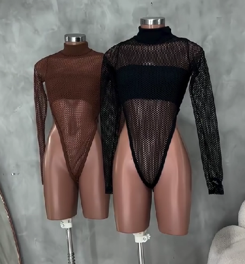 Sheer Fishnet Long Sleeve Bodysuit