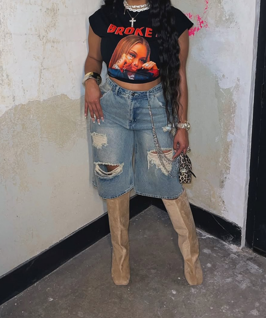 Distressed Ripped Denim Straight-Leg Pants Ⅱ