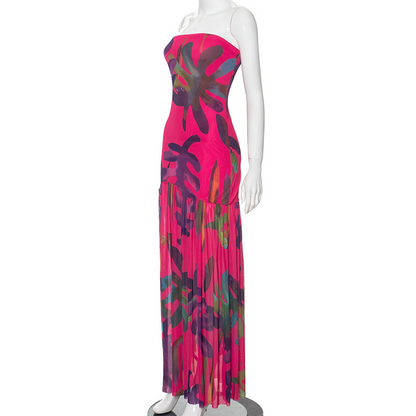 Strapless Slit Mesh Splicing Dress