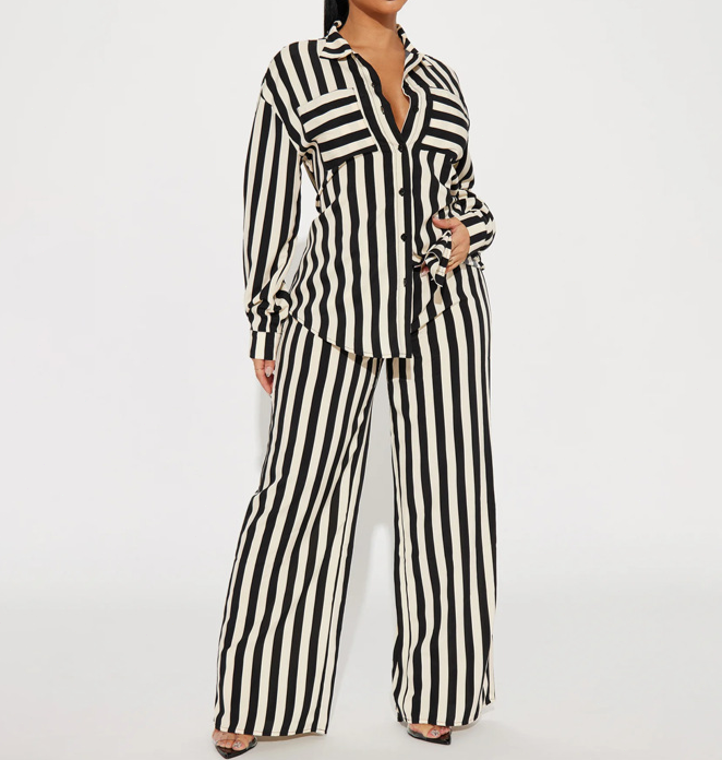 Striped Button-Down Shirt & Trousers Set