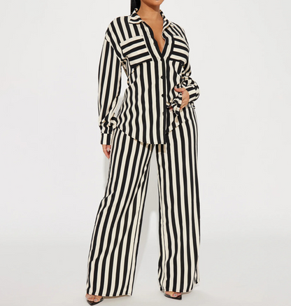 Striped Button-Down Shirt & Trousers Set