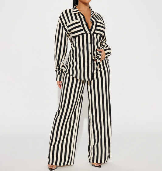 Striped Button-Down Shirt & Trousers Set