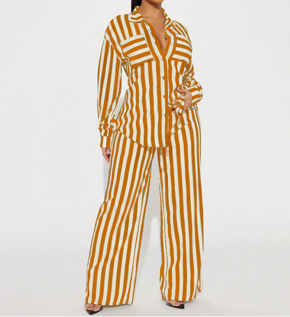 Striped Button-Down Shirt & Trousers Set