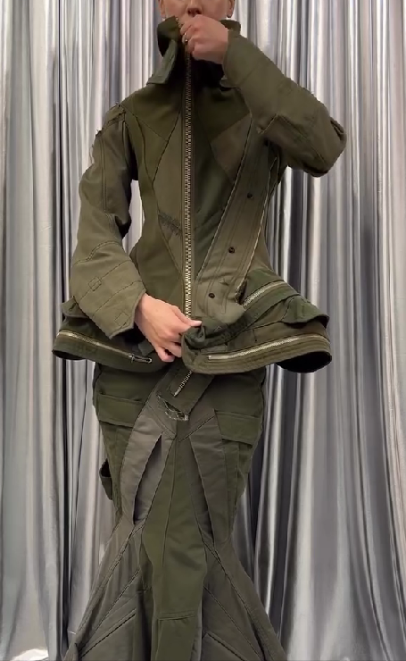 Military Green Deconstructed Two-Piece Set