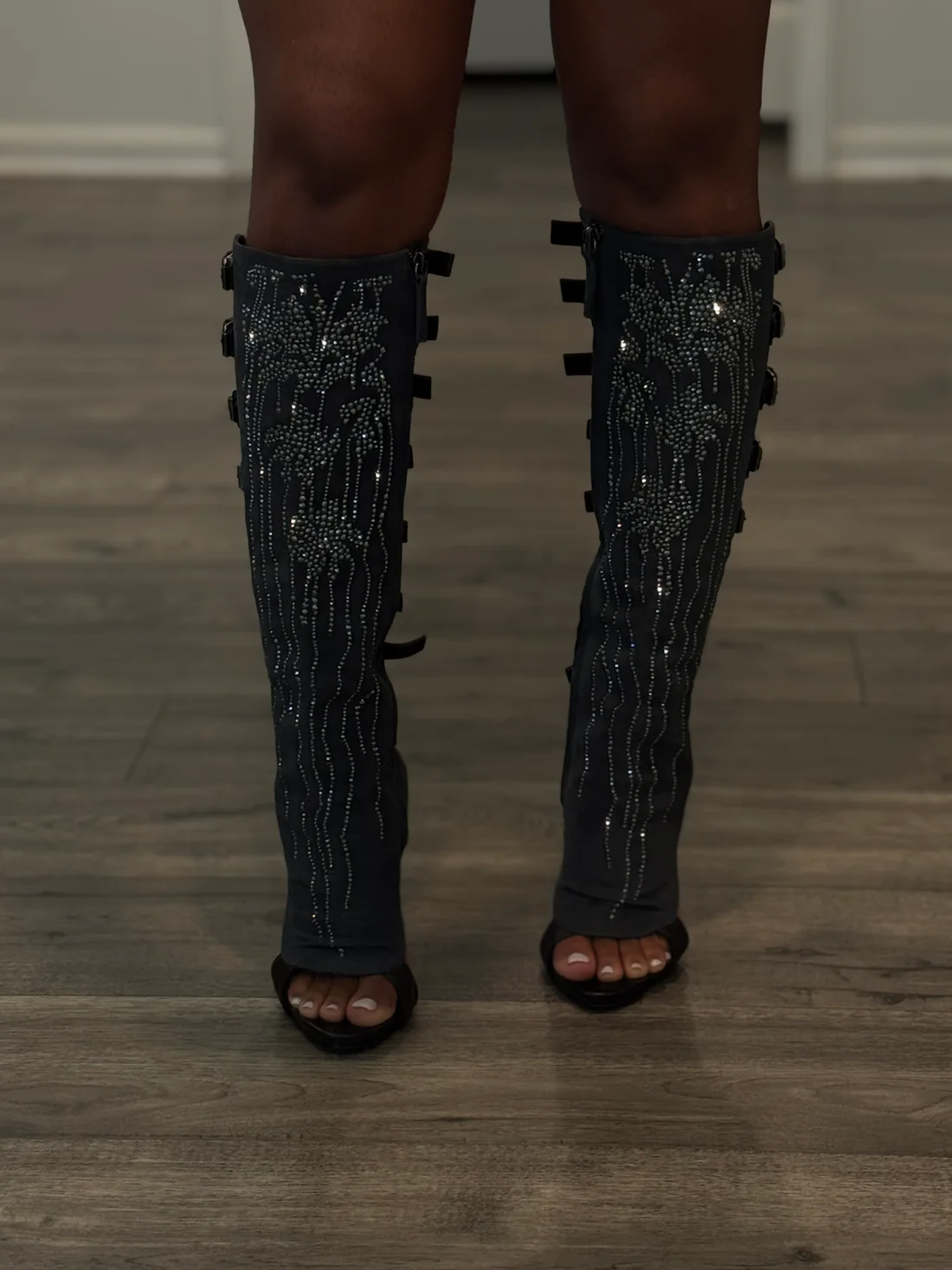 Zanotti Suede Peep Toe Buck Boots