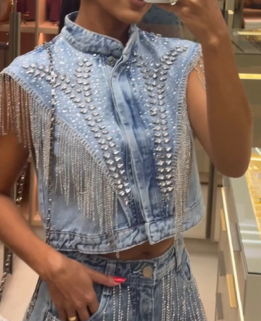 Denim Tassel Crystal Set