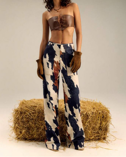 Multi Colour Print Straight Leg Pants