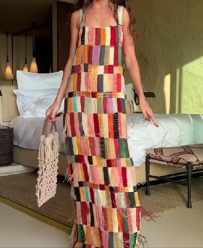 Fringed Embellished Silk Midi Dress