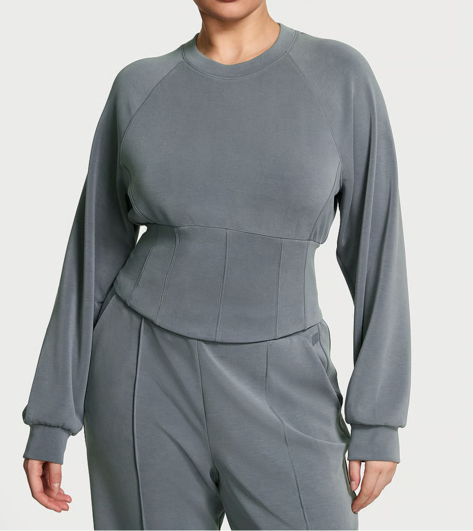 Knit Corset Crewneck & Wide-Leg Pant Set