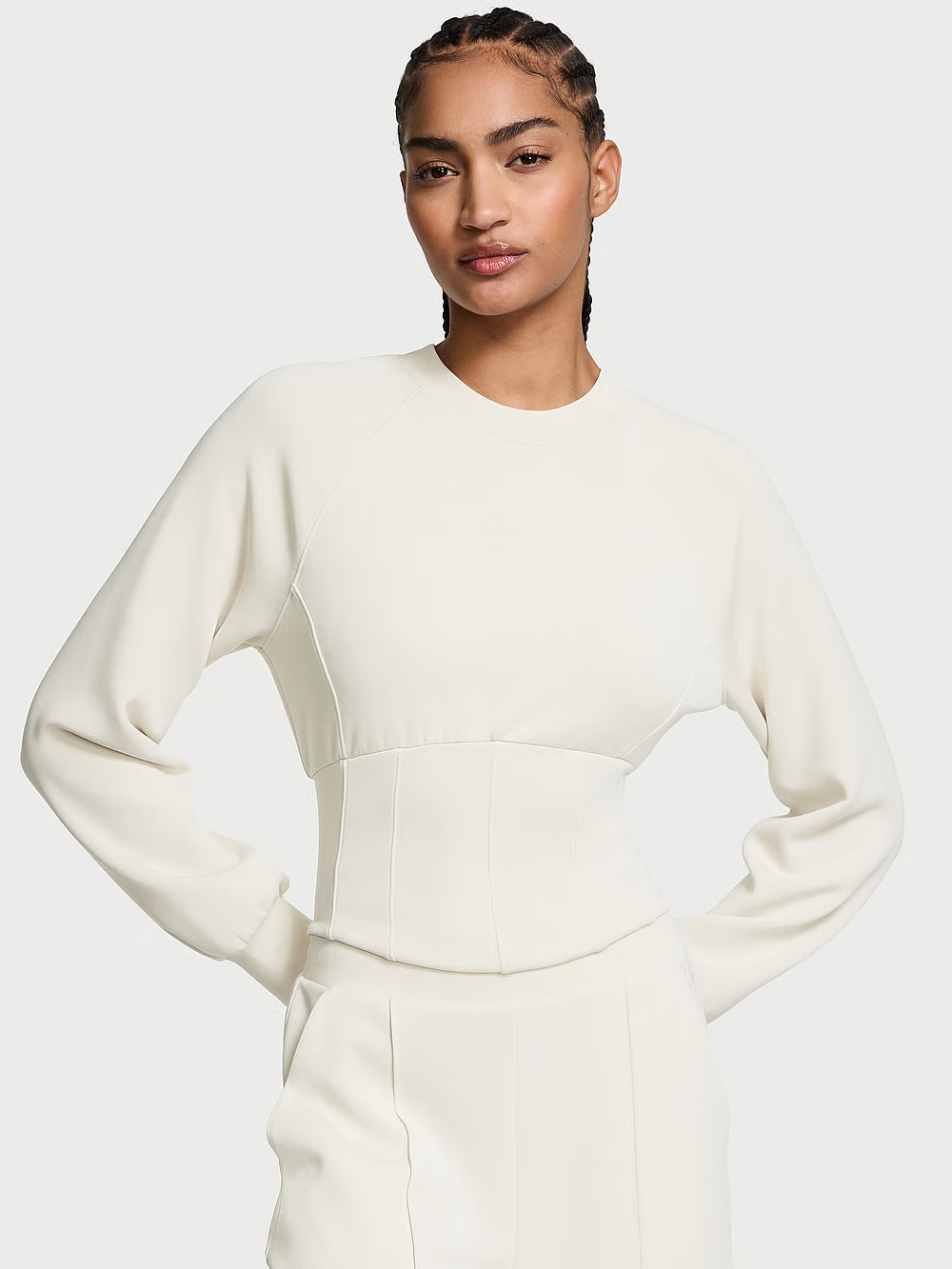 Knit Corset Crewneck & Wide-Leg Pant Set