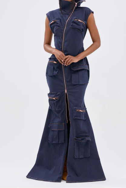 "Don't Mess with Me" Collared Denim Maxi Dress