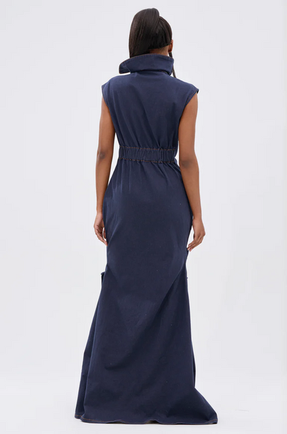 "Don't Mess with Me" Collared Denim Maxi Dress