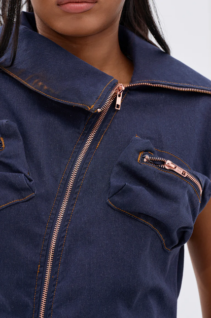 "Don't Mess with Me" Collared Denim Maxi Dress