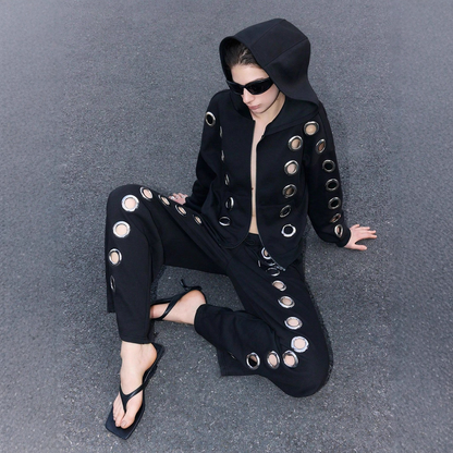 Hollowed Unisex Zip-Up Sweatshirt & Pants Set