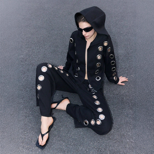 Hollowed Unisex Zip-Up Sweatshirt & Pants Set