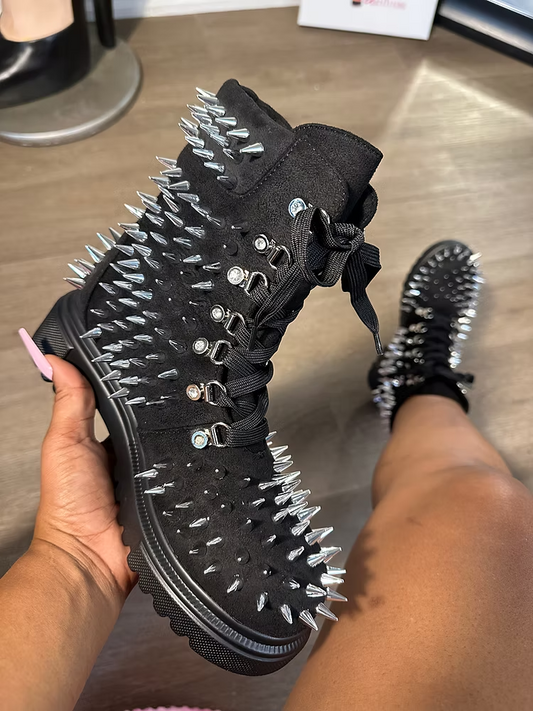 Black Spiked Laced Combat Boot