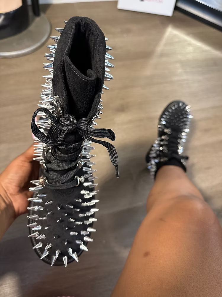 Black Spiked Laced Combat Boot
