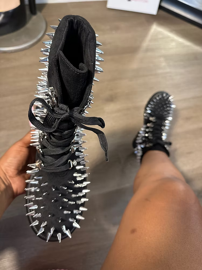 Black Spiked Laced Combat Boot