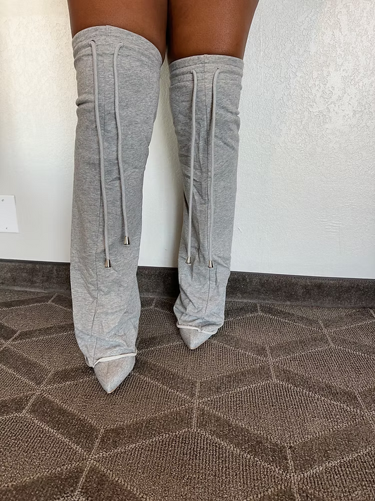 Grey Sweat Oversleeved Stiletto Knee High Boot