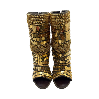 Gold Chain-Stitched High Heels