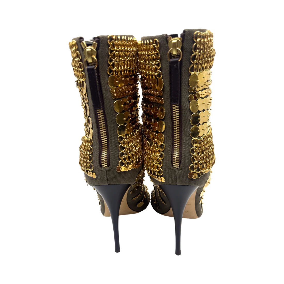 Gold Chain-Stitched High Heels