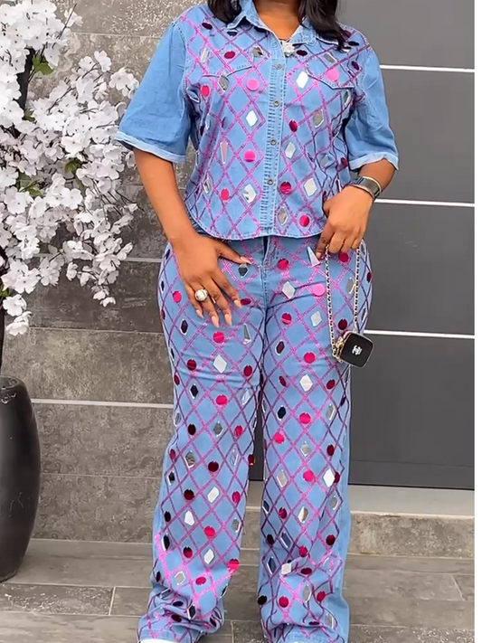 Denim Sequin Suit