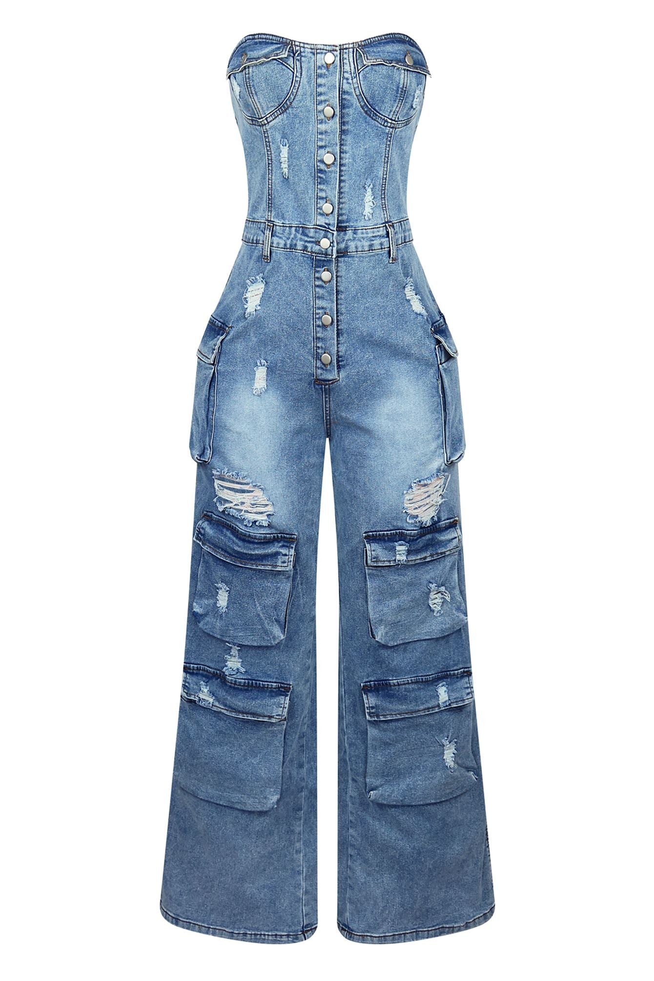 Gabri Cargo Washed Denim Jumpsuit