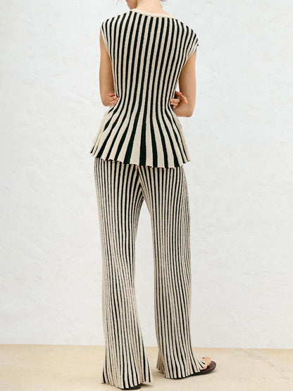 Striped Cut Knitted Two Pieces Set