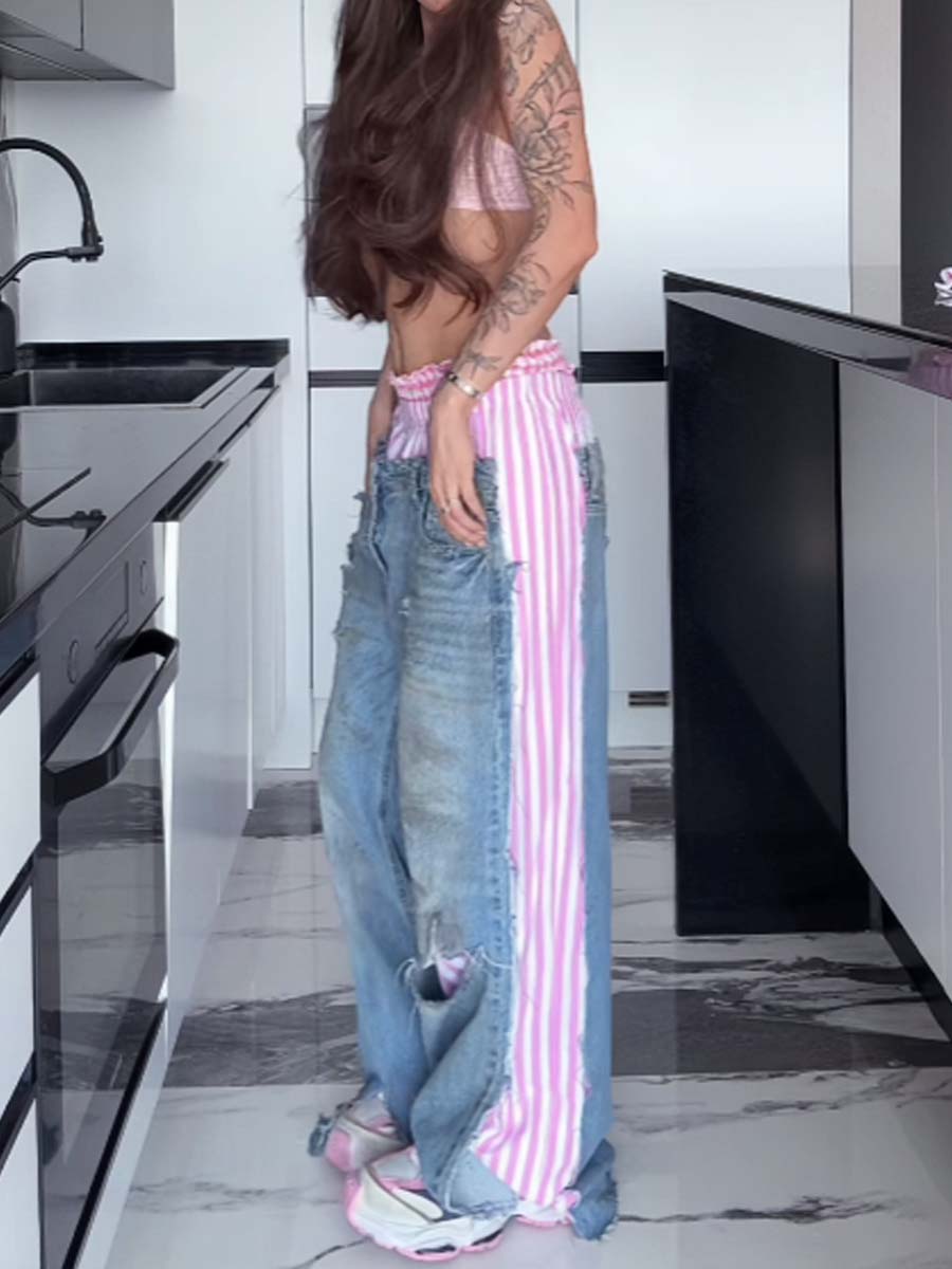 Ripped Distressed Patchwork Jeans