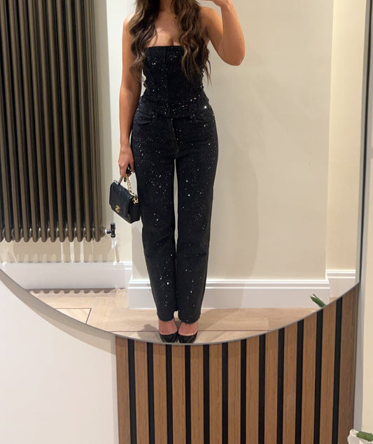 Black Straight Leg Diamond Jeans