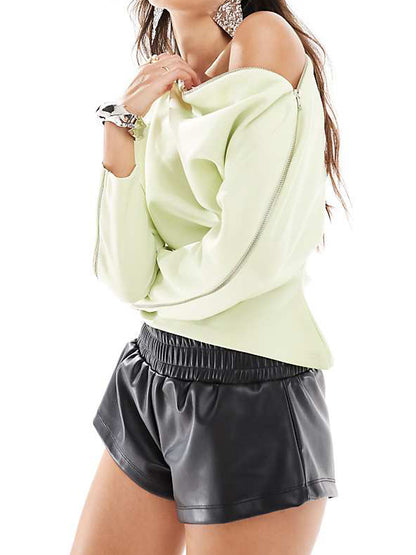 Fashion Off Shoulder Zip Top