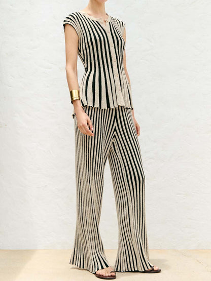 Striped Cut Knitted Two Pieces Set