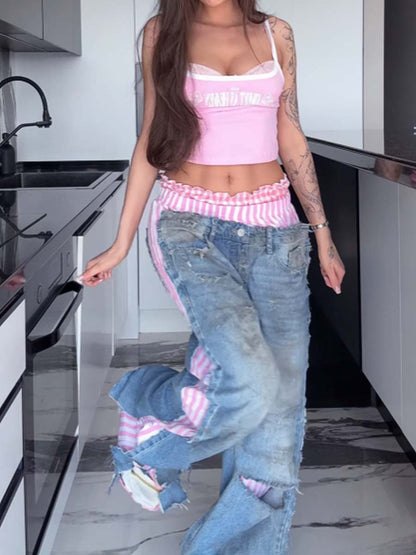 Ripped Distressed Patchwork Jeans