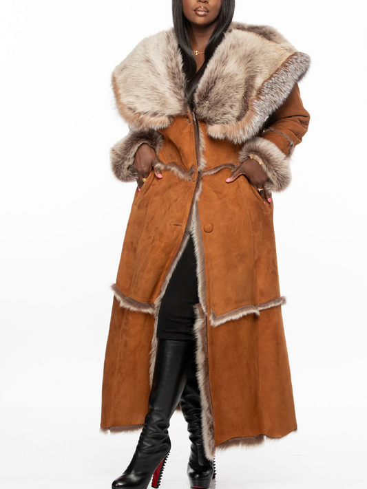 Hooded Plush Suede Coat