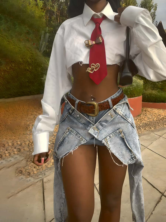 Washed Distressed Denim Skirt
