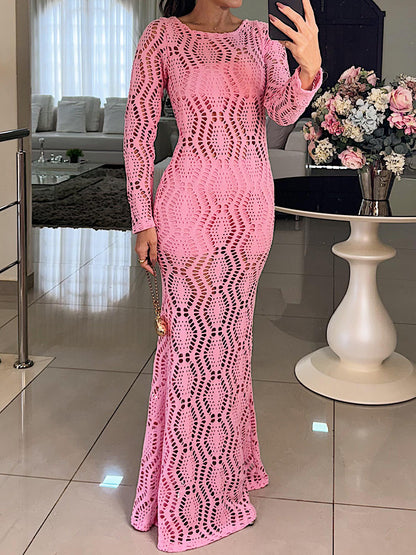Elegant Hollowed Out Backless Maxi Dress