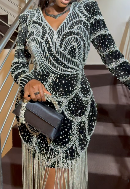Dzzle Rhinestone Black Occasion Dressa