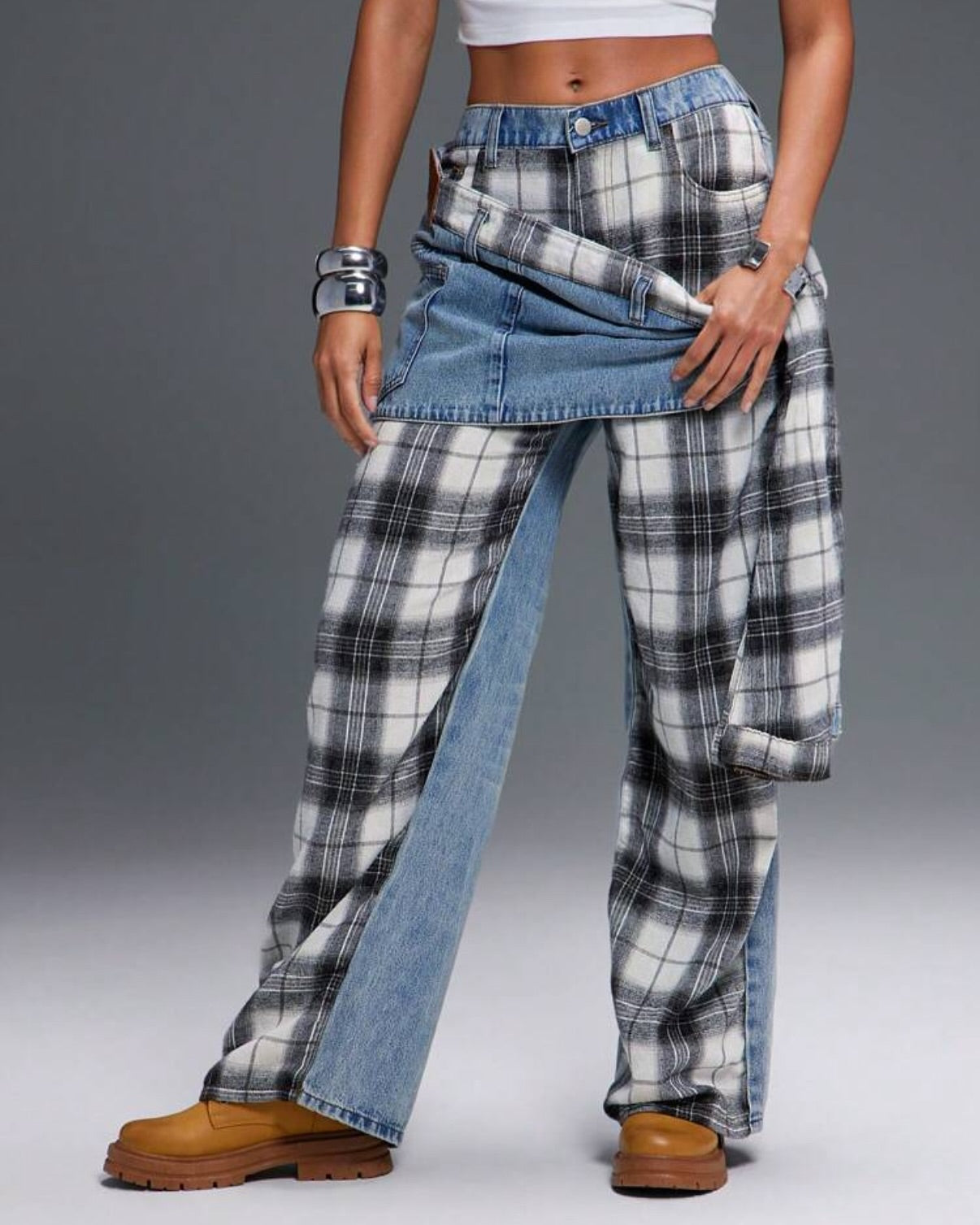 Fashion Plaid Patchwork Pants