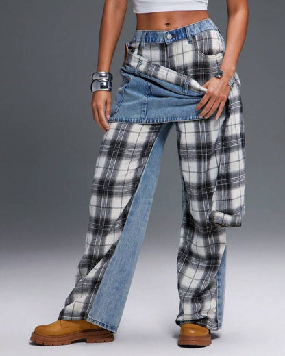 Fashion Plaid Patchwork Pants