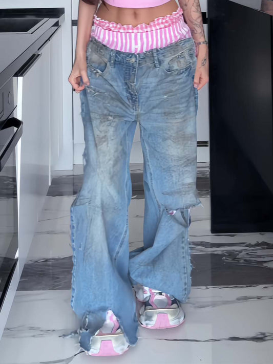 Ripped Distressed Patchwork Jeans
