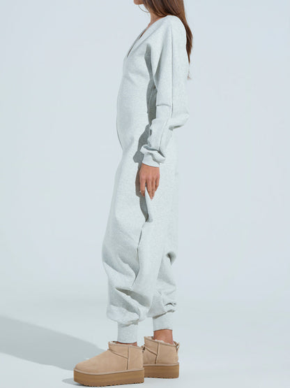 Deep V Neck Long Sleeve Shapely Jumpsuit