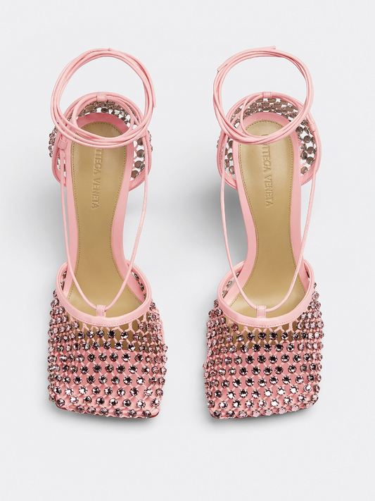 Rhinestone Mesh Leather Sandals