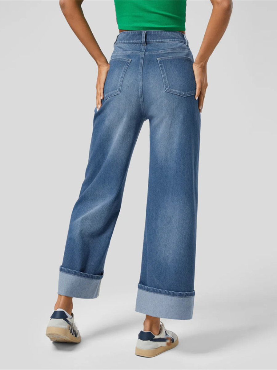 Chic Wide Leg Cuffed Jeans