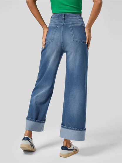 Chic Wide Leg Cuffed Jeans