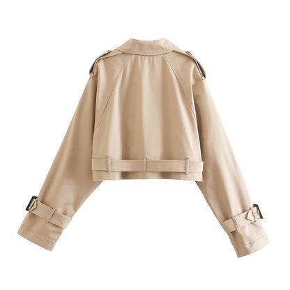 Casual Belted Cropped Trench Coat
