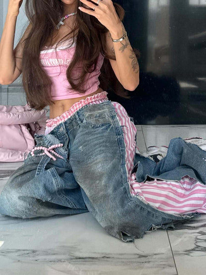 Ripped Distressed Patchwork Jeans