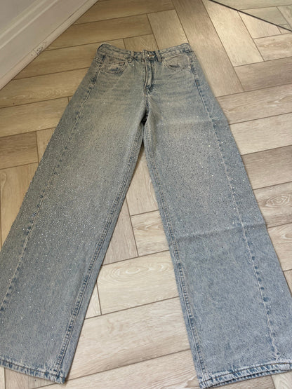 Vintage Wash Ombre Diamond Wide Leg Jeans