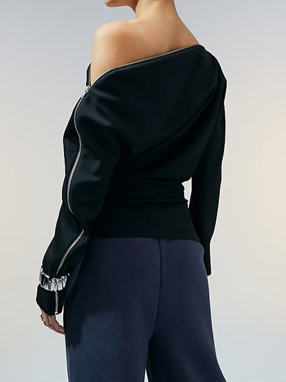 Fashion Off Shoulder Zip Top
