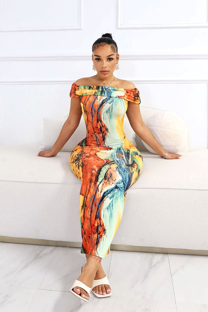 Very Tropical Off Shoulder Sleeveless Dress